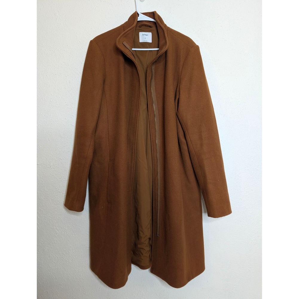 Old Navy Women Funnel Neck Coat XL Tall Brown Wool Blend Spicy Lentils Old Money
